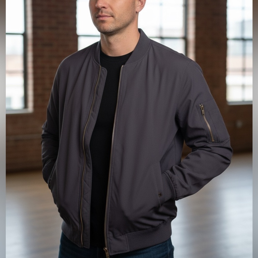 NEW Outdoor Jacket Full Zip Windbreaker Bomber Coat for Men Size XL Dark Grey